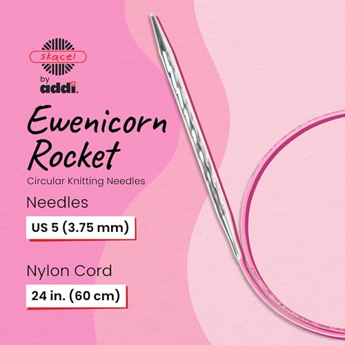 skacel by addi Ewenicorn Rocket Circular Knitting Needles, Fixed 24 Inch (60 cm) White Chrome Plated Brass Tips with Flexible Nylon Cord, 3.75 mm (US Size 5) - size: 3.75 mm