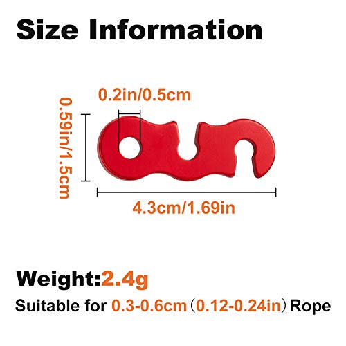 SATINIOR 20 Pieces Guyline Tensioner Aluminum Alloy Tent Cord Paracord Tensioner Guy Line Rope Adjusters Cord Tighteners for Outdoor Tent Camping Hiking Accessories - color: Red