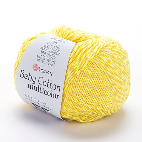 YarnArt Baby Cotton Multicolor Yarn – 50% Cotton 50% Acrylic – 50g (1.76oz), 165m (180yds) – Soft Lightweight Yarn for Knitting, Crochet, Amigurumi, Baby Clothes & Summer Projects (5204) - color: 5204