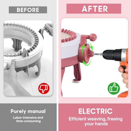 DoubleCare Knitting Machine Adapter, Quick Knit Machine Attachment | with Hexagonal Steel Drill Electric Screwdriver, Compatible with 48/40/22 Needles, DIY Craft Fast Knitting Christmas Hats - size: Accessories-Rose