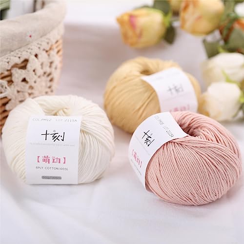 Fine Weight Knitted and Crocheted Cotton Yarn, 100% Long Staple Cotton Yarn, Baby Sports, 2 Packages of 100g/3.52oz (Per Skein 50g/162yards)-Jade White - color: PM12-Jade White
