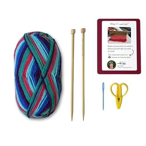The Spinning Hand Knitting Kit for Beginners Adults – Educator-Designed, Self-Striping Wool Yarn, Bamboo Needles & Video Tutorials (Tie Dye) - color: Tie Dye
