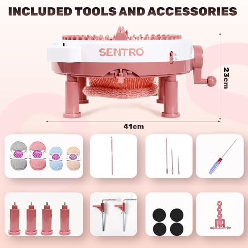 SENTRO Upgraded Knitting Machine 48 Needles,Smart Circular Crochet Machine | Powerful Knitting Kit with Gife Box, Knitting Gife for Adults Beginners, DIY Efficient Yarn Maker for Hat, Scarves, Socks - color: Upgraded 48Pink