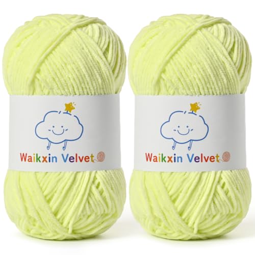 2 Pack Fluffy Chenille Yarn for Crocheting, Baby Yarn for Crocheting Soft, 100g/3.5oz Velvet Amigurumi Yarn, Fingering Weight Yarns for Crocheting Baby Blankets、DIY Craft.(2 Lemon Yellow) - color: [2 Lemon Yellow]