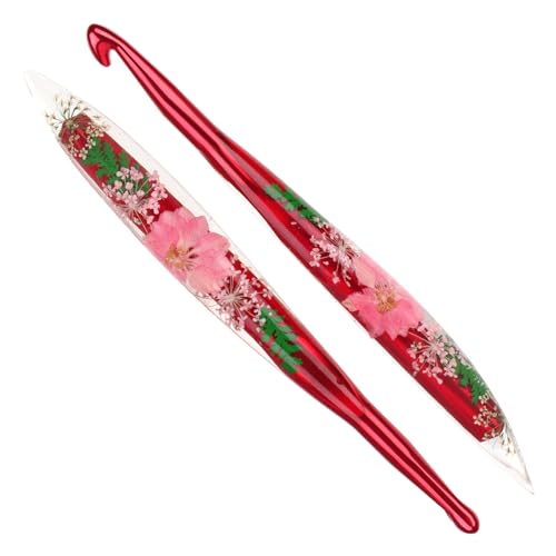 Katech 8.0mm Crochet Hook for Arthritic Hands, Long Aluminum Inline Hooks | Ergonomic Crochet Hooks with Dried Floral Grip-Elegant & Unique, Smooth Crochet Needle-Crochet Gift for Beginner&Crocheter - size: 8.0mm