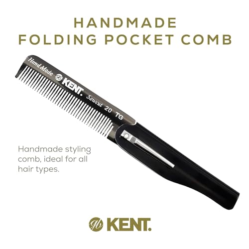 Kent 20T Black Graphite Handmade Folding Pocket Comb for Men, Fine Tooth Hair Comb Straightener for Everyday Grooming Styling Hair, Beard or Mustache, Use Dry or with Balms, Saw Cut, Made in England - color: Graphite, size: 1 Pack
