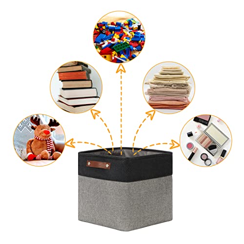 DULLEMELO Cube Collapsible Storage Bins, 12 inch Fabric Storage Cubes Bins Canvas Organization Baskets, Linen Closet Organizers Boxes for Home Organization and Storage (4 Pack - 12" Black&Grey) - color: Black&Grey, size: M-12"x 12"x12"