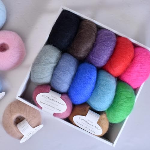 Kid-Silk Mohair Yarn, Lace Weight, 4 Balls 100g, 1420 yds | Yarnique 61% Super Kid Mohair & 20% Silk | Airy Halo | Soft Glow（28 Sage Green） - color: 28 Sage Green