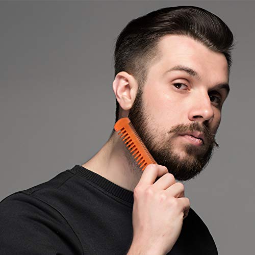 3 Pieces Beard Comb for Men Natural Sandalwood Wooden Mustaches Combs Dual Action Teeth Beard Comb with 3 Pieces Pocket Faux Leather Case for Beards Mustaches(Yellow) - color: Yellow