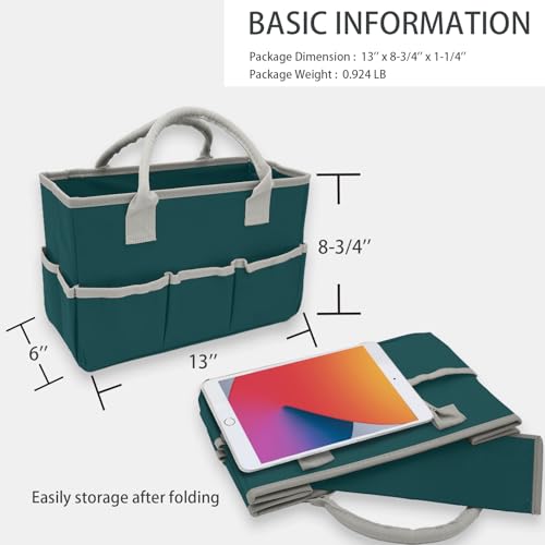 Cupohus Art Organizer Craft Storage Tote Bag with Pockets and Hadles, Oxford Fabric Carrying Caddy for Teacher, Officer, Artist, Traveler, and More – Dark Green - color: Dark Green, size: Normal