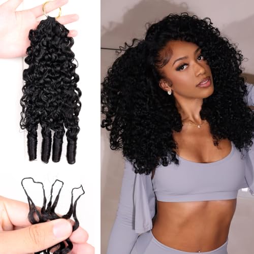 Feather Crochet Human Hair 18 Inch 3C4A Burmese Curly 15A 100% Human Hair Bundles 60g 45 Strands Pre-Separated Crochet Hair for Black Women Burmese Curly Invisible Crochet Hair Extensions - color: Burmese Curly Crochet Hair with Spiral End, size: 18 Inch