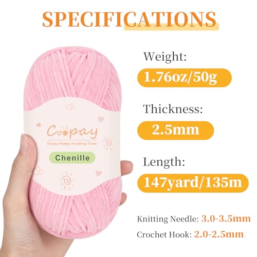 Coopay Skinny Chenille Yarn, Lightweight Soft Yarn for Crochet & Knitting | 12 Colors Crochet Yarn Set - 600g Total, Velvet Yarn for Colorful Crafts, Blankets, Plush Dolls, Decorative Handmade Works - color: 12 Color Tones, size: #2 Thin