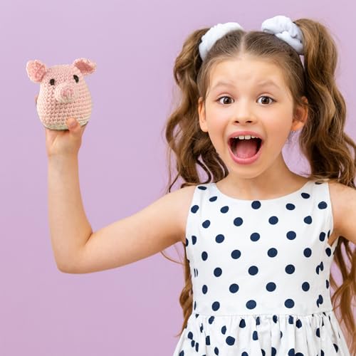 LEISURE ARTS Pudgies Animals Crochet Kit, Piggy, 3", Complete Crochet Kit, Learn to Animal Starter Kit for All Ages, Includes Instructions, DIY Amigurumi Kits - color: Piggy Pudgie