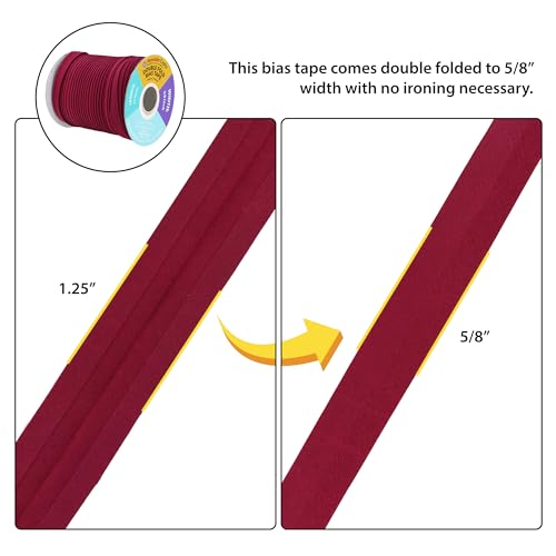 Mandala Crafts 55 Yds 5/8 Inch Burgundy Double Fold Bias Tape for Sewing | Machine Washable Binding Tape for Quilting, Hemming, Seams, Fabric Piping, All Fabrics & Denim, Indoor & Outdoor - color: Burgundy, size: 5/8 Inch 55 Yards