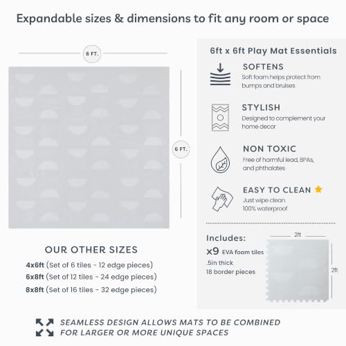 Little Landings Baby Play Mat for Floor - Aura Pearl (6x6ft) - Interlocking EVA Foam Play Mat Tiles for Babies & Toddlers, Non-Toxic Playmat for Tummy Time, Crawling & Playroom - Rug-Look Design - color: Aura - Pearl, size: 6x6 ft
