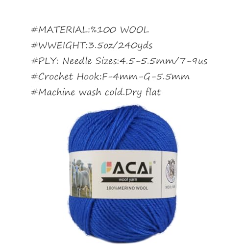Facai Merino Wool Yarn Sock Yarn - 100% Pure Merino Wool Roving for Knitting, 1-Ball Set, 3.5oz (240 Yards), Worsted Weight (1, Blue) - color: Blue