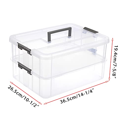 BTSKY 2 Layer Stack & Carry Box, Plastic Multipurpose Portable Storage Container Box Handled Organizer Storage Box for Organizing Stationery, Sewing, Art Craft, Jewelry and Beauty Supplies Dark Grey | Multipurpose Craft Organizers and Storage for Organizi