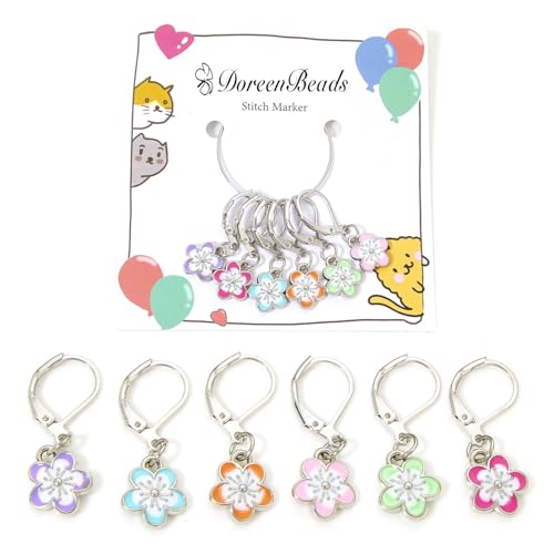 DoreenBeads Stitch Markers for Crocheting and Knitting | Alloy Enamel Crochet Marker Crochet Gifts for Knitting Weaving Sewing Accessories Quilting Jewelry Making - color: Cherry Blossom in Silver