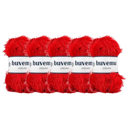 Eyelash Fun Fur Yarn for Crochet, Knitting, Bright Red, 5-Pack | 100% Polyester, 100 g (3.53 oz), 175 yd (160 m), Ideal for Amigurumi, Graduation Leis, Bags, Rugs, Scarves & Plush Toys - color: Bright Red, size: 5 Pack