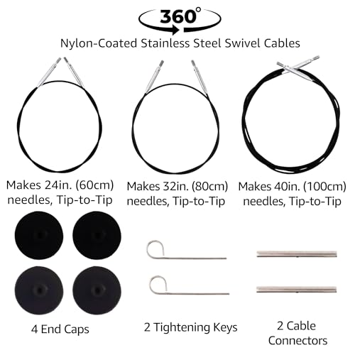 KnitPro Zing Midi 5-Inch Interchangeable Circular Knitting Needle Set | US 2.5, 3, 4, 5, 6, 7, 8 Incl. 3 Memory-Free Cables, 2 Connectors, 4 Caps, 2 Keys, Fabric Case, Project Bag