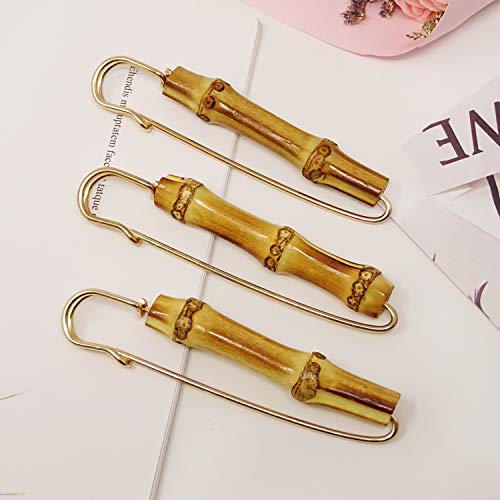 Honbay 3PCS Retro Bamboo Brooch Extra Large Safety Pins for Sweaters, Shawls, Collars, Dresses and Most Clothes