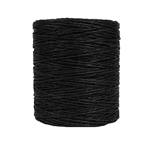 Natural Cotton Rayon Raffia Yarn for Black Crochet Summer Sun Hat, Beach Bag, Raffia Ribbon Crochet Straw Knit Yarns, Knitting Craft Packing Twine Materials,280 Meters/306 Yards - color: Black