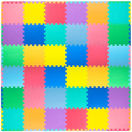 ProSource Baby Play Mat, Soft Foam Floor Tiles for Kids, Interlocking EVA Panels for Playpen Use, Crawling Development Surface, Safe Non-Toxic Toddler Flooring, 36 Tiles, Multicolor - size: 36 Tiles