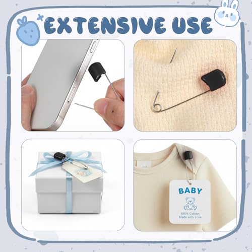 WILLBOND 100 Pcs Large Safety Pins for Clothes,with Bag, Black | Plastic Head with Locking Closures, Heavy Duty Nappy Pins Hooks, 2.2 Inch Fasteners, Stainless Steel, Velvet Bag - color: Black