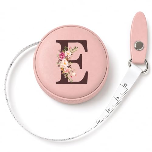 Maicican Retractable Tape Measure, Pink Leather Sewing Measuring Tape, E | with Initial A-Z, 60"/1.5m Soft Sewing Measuring Tape for Body Measurements, Portable Small Fabric Ruler - color: Tape Measure-Pink E