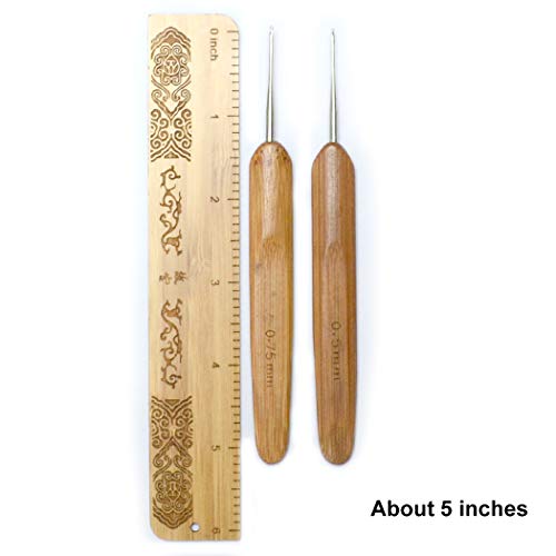 Luwigs 2Pcs Bamboo Dreadlock Crochet Hooks 0.5mm 0.75mm Braiding Tool | Dual Size Steel Crochet Hooks with Smooth Bamboo Grips, Great Tool for DIY Dreadlocks, Braids and Hair Styling Crafts - color: 2pcs/set, size: 0.5mm, 0.75mm