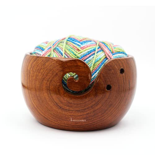 METLUMBER Wooden Yarn Bowl Rosewood Yarn Storage Bowl Holder & Dispenser for Tangle-Free Yarn Perfect Large Knitting Bowl Classic Design Crochet Bowl
