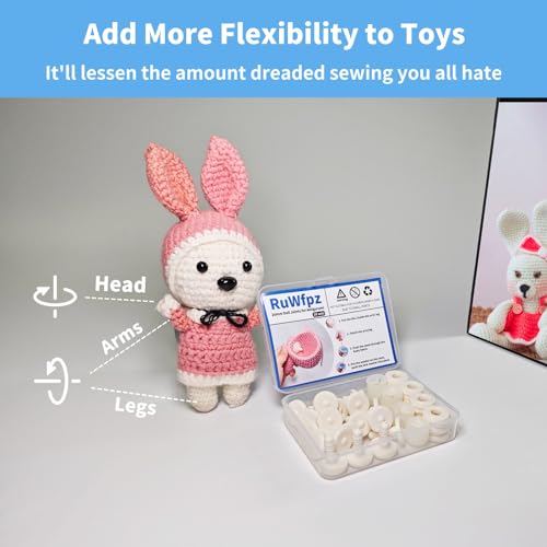 RuWfpz Doll Joints for Amigurumi Crochet 20mm 20 Sets Plastic White 13/16" | Add More Flexibility, Toy Safety Joints for Stuffed Animals, Movable Amigurumi Crafts Teddy Bear Joints for Arm Leg Neck - size: 20 mm