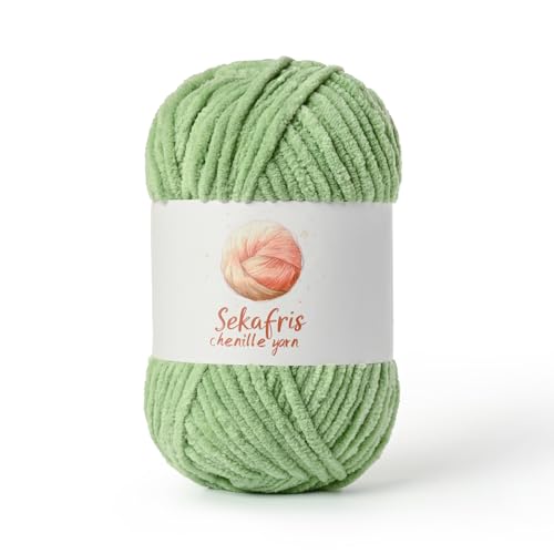 Chenille Yarn for Crocheting, Size 5 Bulky,Avocado Green | 100g/131yds Soft Chunky Velvet Yarn for Crochet and Knitting,Fluffy Baby Yarn for Amigurumi,Blankets and DIY Crafts. - color: Avocado Green