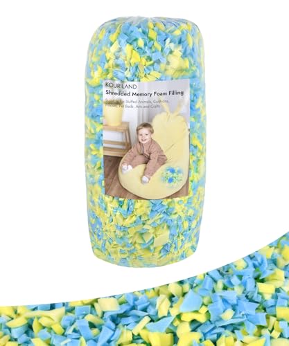 5LBS Bean Bag Filler – Shredded Memory Foam Refill | with Cooling Gel, Soft & High Resilience Foam Filling for Bean Bag Chair, Couch Cushion, Pillow, Dog Bed & DIY Crafts - color: Blue and Yellow, size: 5 LBS