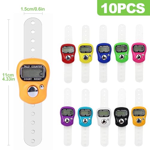 10-Pack Mini LCD Digital Finger Clicker Counter, 5-Digit Handheld Tally Counter for Knitting, Crochet, Lap Counting, Golf, Coaching, and Classroom Use