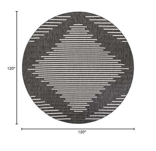 Unique Loom Outdoor Modern Collection Area Rug - Tambor (10' Round Charcoal Gray/Ivory) - color: Charcoal Gray/Ivory, size: 10' (Round)