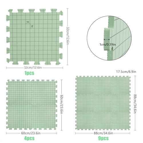 CraftyManor 5 PCS Blocking Mats for Knitting & Crochet Projects, Crochet Blocking Mat with 50 T- Pins, Knitting Board and Pins (Green 5PCS) - color: Green 5PCS-0.36in