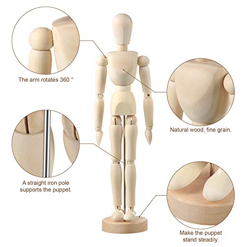 Sumind 3 Pack Artist Wooden Mannequin, 12"/8"/5.5" Drawing Figure Model | Flexible Jointed Manikin with Base Stand, Moveable Human Figure Model for Sketching Painting, Art Supplies Home Office Decor