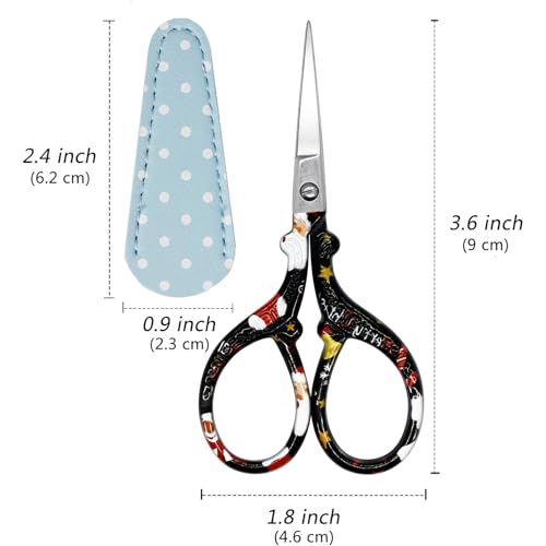 Small Sharp 3.6 inch Sewing Scissors with Leather Sheath Crafts Needlework | Embroidery Scissor Small Precision with Leather Cover Stainless Steel Scissor for Needle Work Art Work Craft Threading - color: Black Christmas