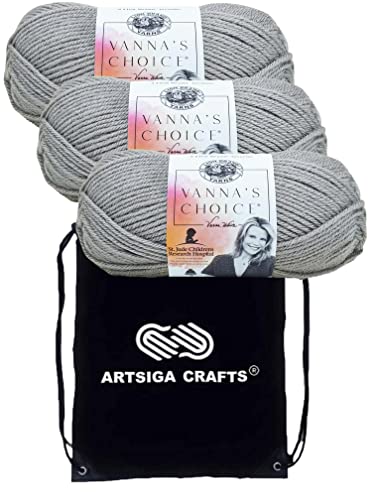 Lion Brand Yarn Vanna'S Choice 860-149 Silver Grey | 3 Skeins, Same Dye Lot, Project Bag, CYC #4 Worsted, 100% Acrylic, Ideal for Crochet, Knitting Blankets, Hats, Scarves - color: 860-149-Silver-Grey