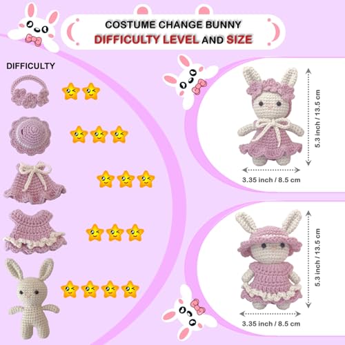 LoopMap Amigurumi Crochet Kit for Beginners with Removable Dress & Video Tutorials, DIY Bunny Making Kit Includes Premium Yarn & Tools, Creative Gift for Adults Teens (Purple) - color: bunny-purple