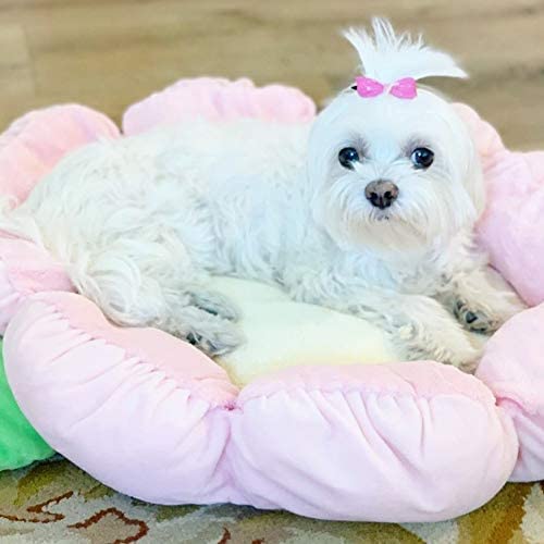 TONBO Soft Plush Small Cute and Cozy Pastel Pink Flower Dog Cat Bed, Washer and Dryer Friendly, (Pastel Pink) - color: Pastel Pink Flower