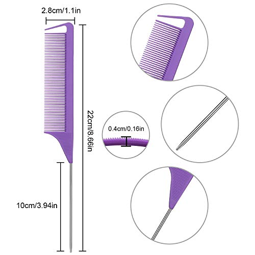 Patelai 30 Pcs Rat Tail Steel Combs Fine Tooth Bulk,Purple | Long Steel Pin Pintail Bulk for Salon Hair Stylists ,Hair Teasing Fine Tooth Comb for Women,Teasing Detangling Tools - color: Purple