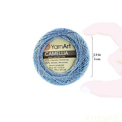 Yarnart Camellia Metallic Shimmer Fine Yarn - 70% Polyester, 30% Metallic, 192m, 20g, Crochet Thread, Lace, Embroidery, Jewelry Making, and Decorative Craft Yarn, 1.25mm Hook (Blue, 20g Skein) - color: Blue, size: 20g Skein