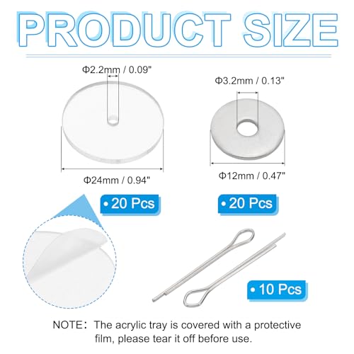 PATIKIL 24mm Doll Joints, 10 Set Removable Cotter Pin Joints Connector and Acrylic Tray for Bear Limbs Making Head Joints DIY Crafts Accessories - size: 24mm