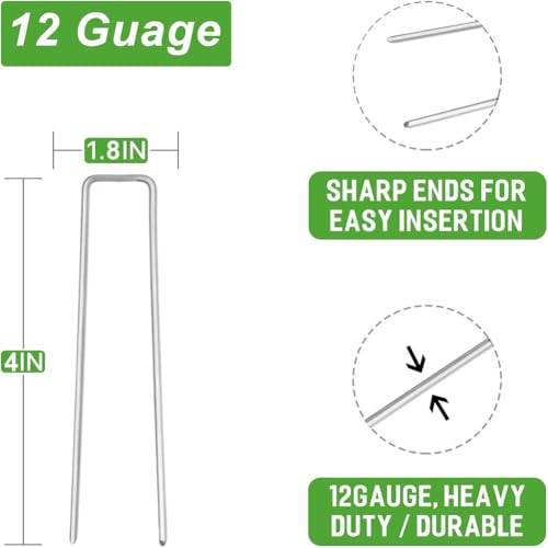 Petgrow 6 Inch Garden Stakes Galvanized Landscape Staples,U-Type Staples | Rust Proof Sod Pins Stakes for Artificial Grass Securing Fences Weed Barrier,Outdoor Wires Cords Tents Tarps,100 - size: 100 PACK