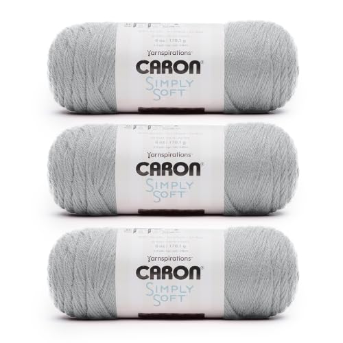 Caron Simply Soft Yarn for Crocheting & Knitting, Feathered Gray, 3-Pack | #4 Worsted Medium, Soft 100% Acrylic Yarn for Crochet, Knitting, Blankets and Crafts, 315 Yards, 170.1g/6oz per skein - color: Feathered Gray, style: Simply Soft