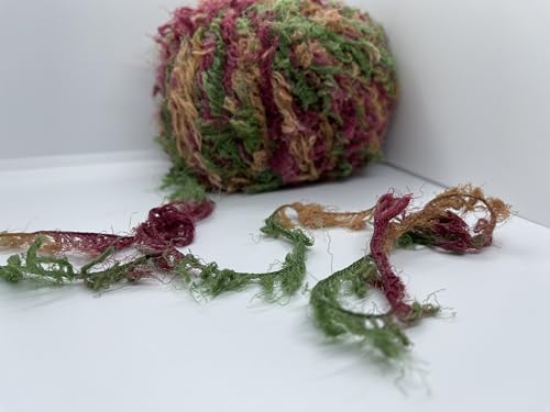 Bunny Soft #113 Fall Herbs - Red, Green, Tan Berlini Microfiber Nylon Puffy Long and Short Eyelash Novelty Yarn - 50 Grams (1.76 Ounces) 73 Meters (80 Yards)