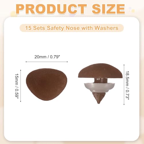 MECCANIXITY 15 Sets Safety Noses, 15 mm Safety Eyes and Noses with Washers for Crochet Animals Plush Bear Doll Making Supplies Accessories, Brown - color: Brown