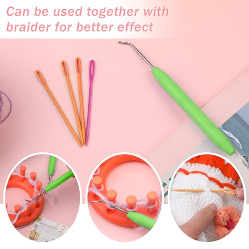 Wonvoc 8 Pcs Green Knitting Loom Hooks, Loom Knit Hook Set | Crochet Needle Hook Kit, with 12 Pcs Colorful Plastic Sewing Needles Looming Needles for Knitting Looms & Boards - color: Green